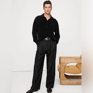 Black Ribbed Chenille Sweater Polo